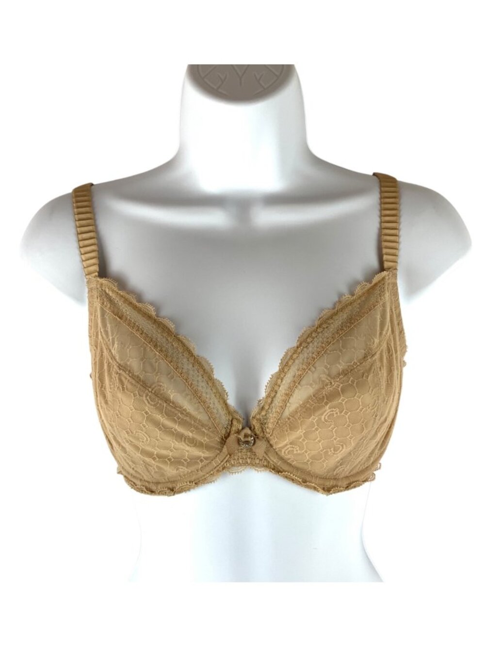 Chantelle C-Chic Sexy 3-Part Plunge Underwire Bra 30DDD Lace Beige